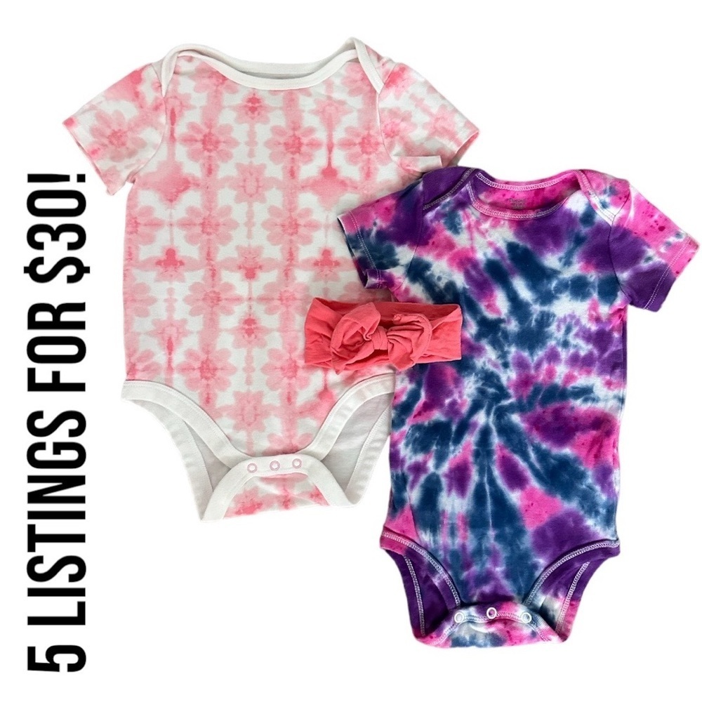 Baby girl 18 month bodysuits and bows bundle tie dye